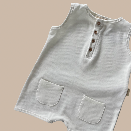 Ribbed Short Romper - White