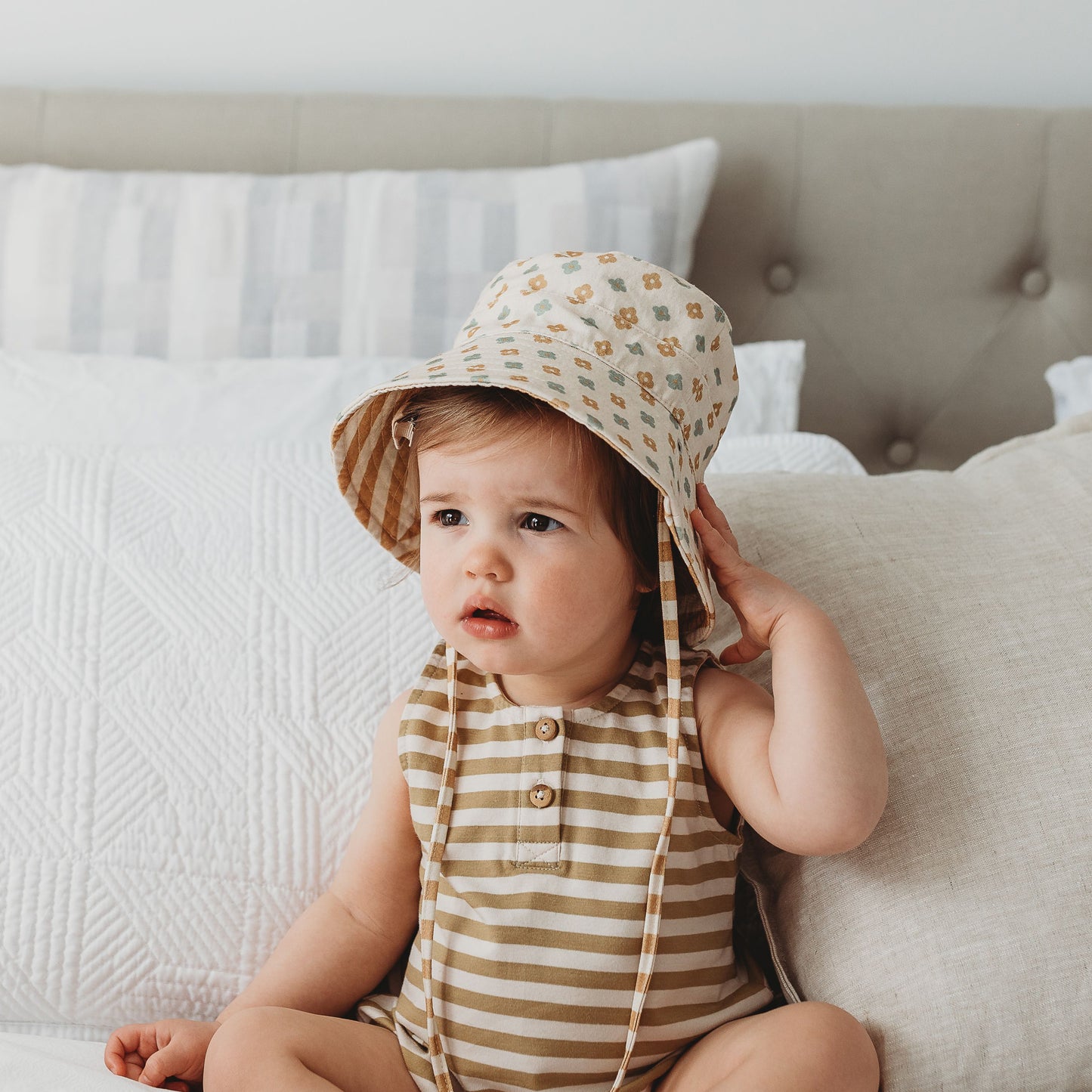 Reversible Bucket Hat - Honey Stripe / Floral