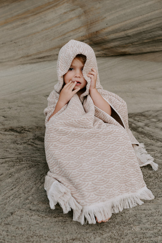 Shell Stitch Organic Hooded Towel - Beige
