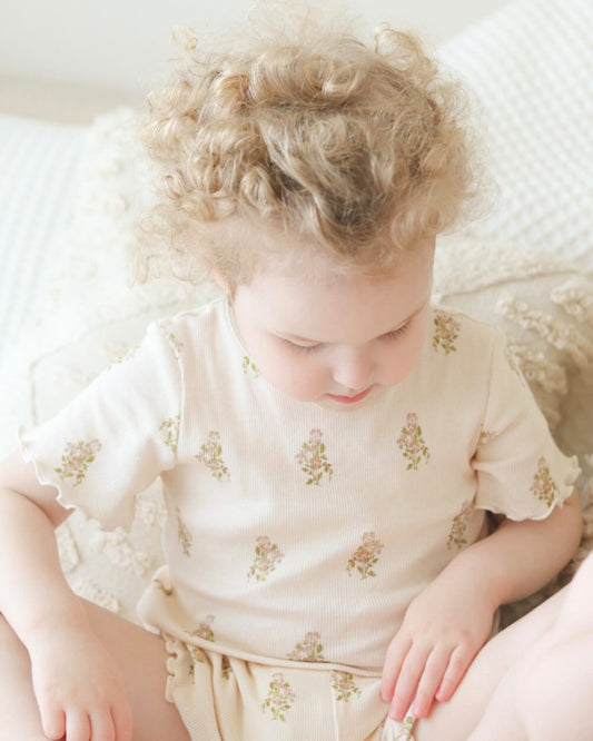 Floral Ribbed Set - Cream | SIZE 3Y LEFT