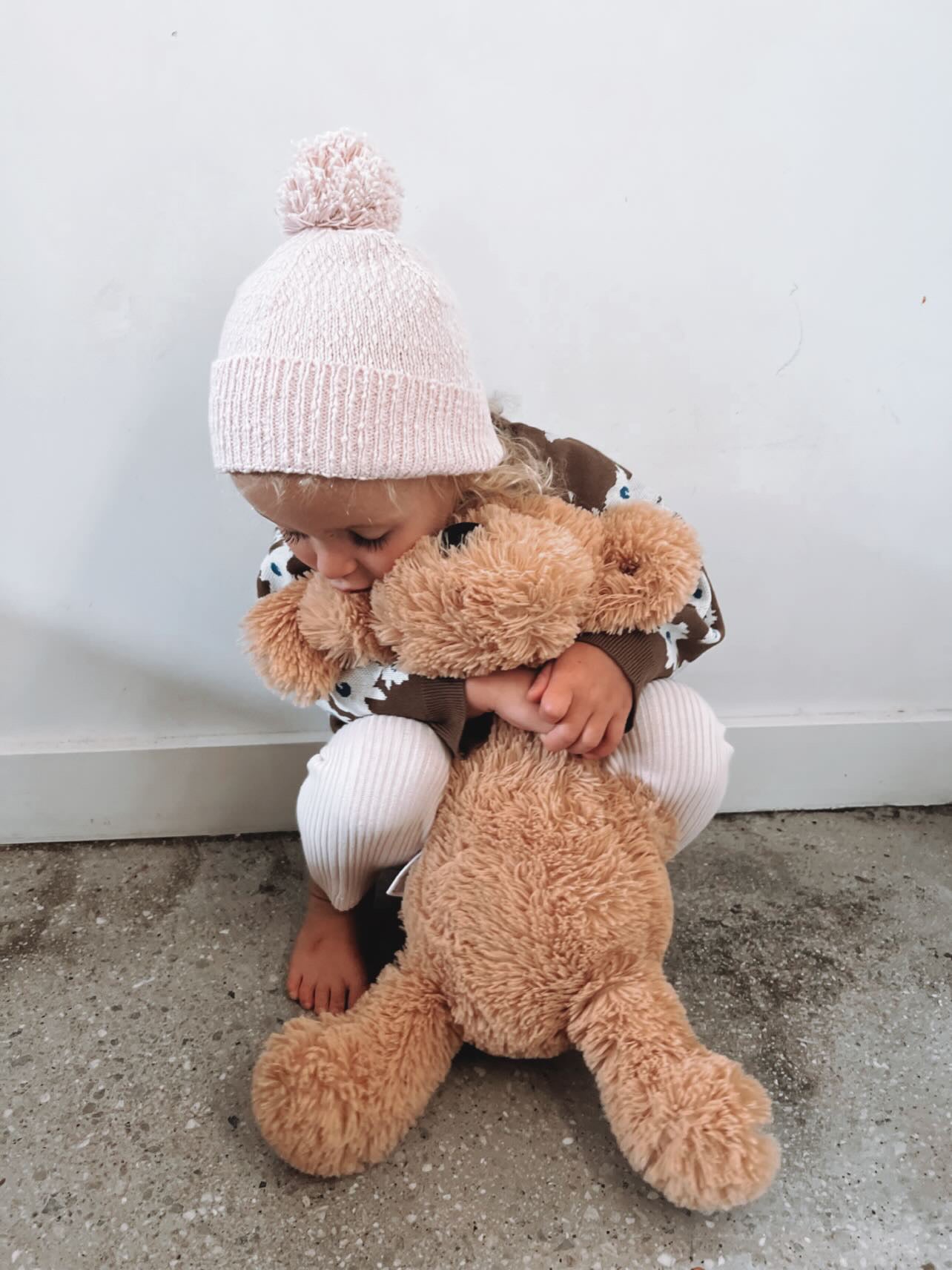 Organic Textured Pom Pom Beanie - Pink Salt