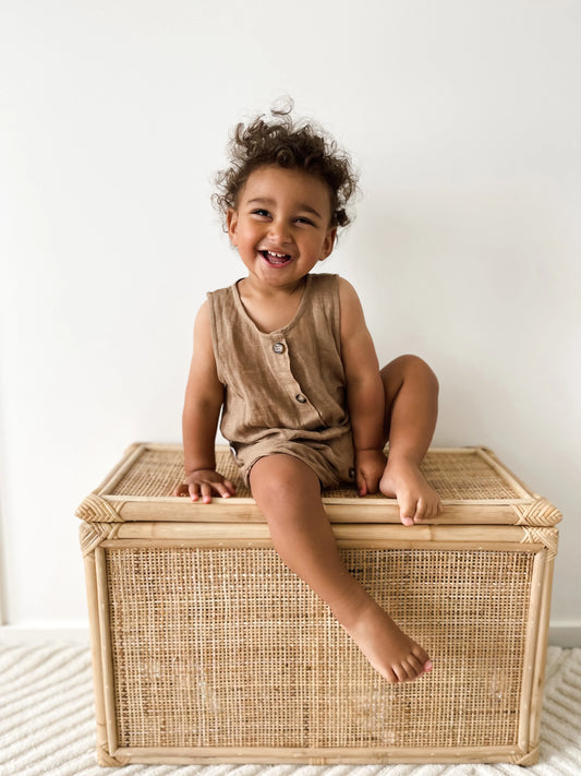 Linen Romper - Walnut | SIZE 0-3M LEFT