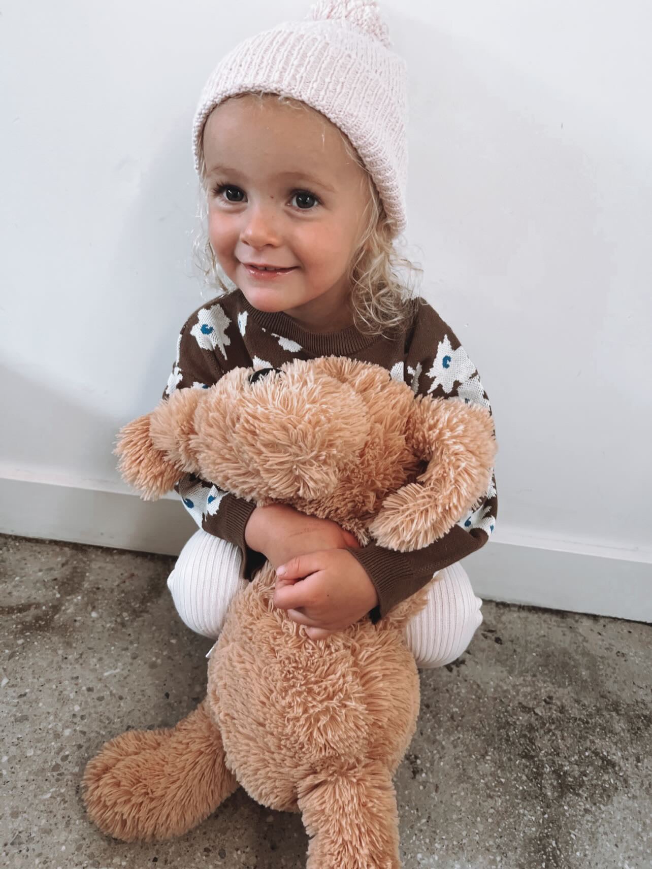 Organic Textured Pom Pom Beanie - Pink Salt