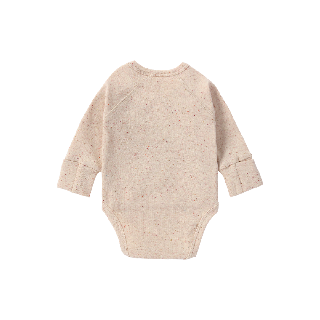 Organic L/S Kimono Bodysuit - Beige Speckled