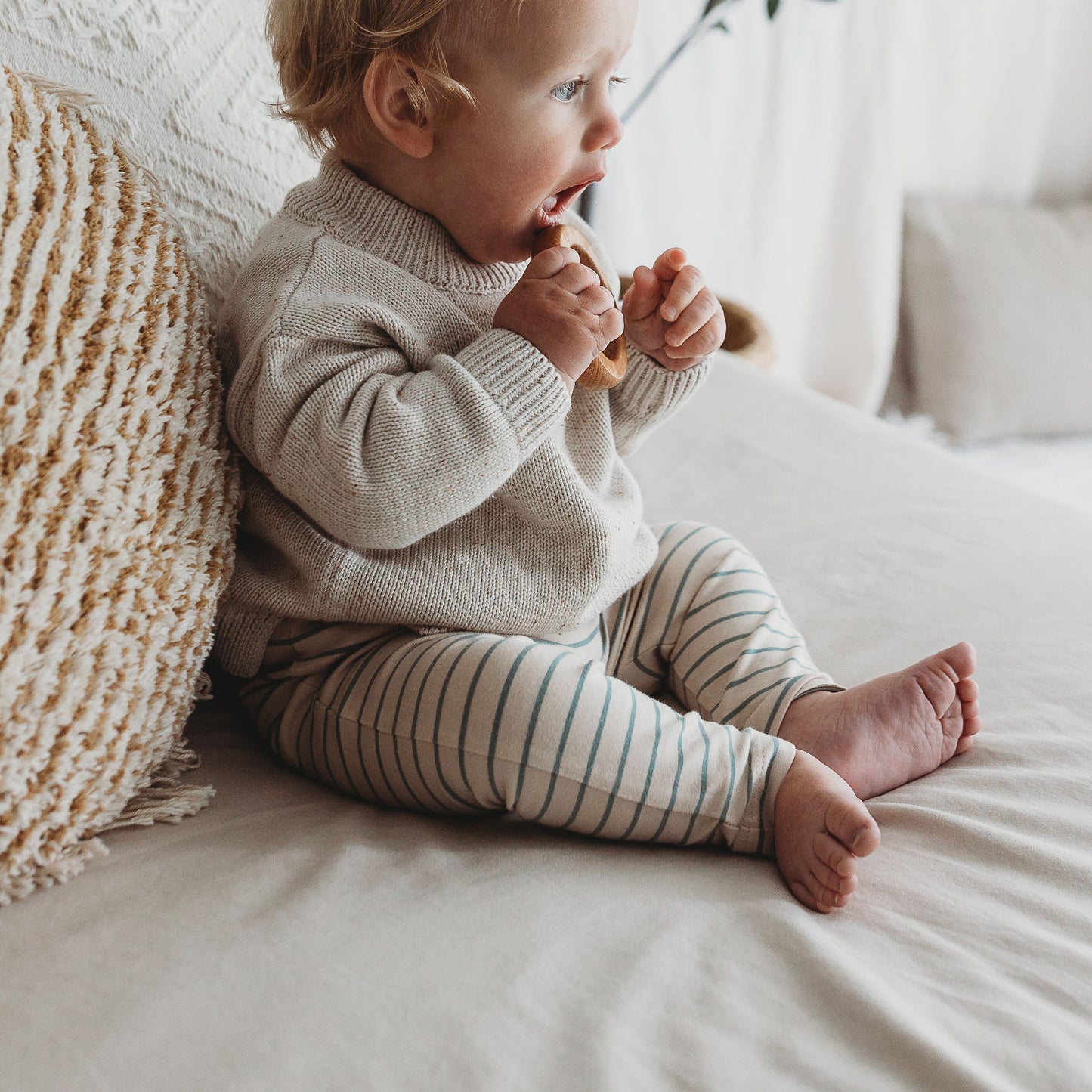 Roll-Up Simple Pants - Ocean Stripe | SIZE 0-3M LEFT