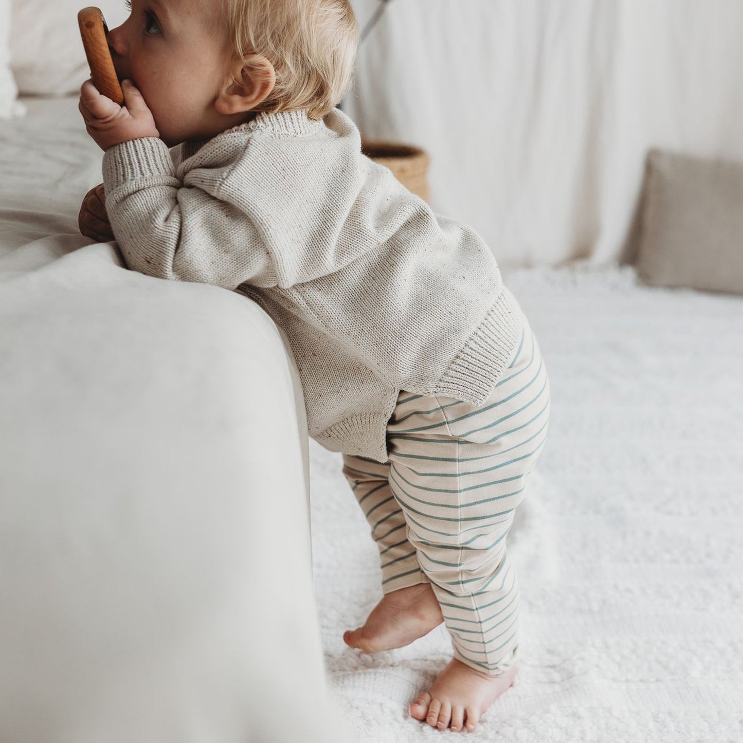 Roll-Up Simple Pants - Ocean Stripe | SIZE 0-3M LEFT