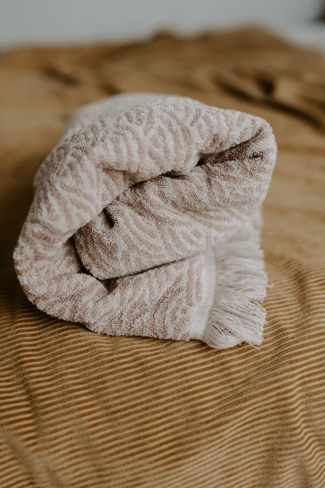 Shell Stitch Organic Hooded Towel - Beige