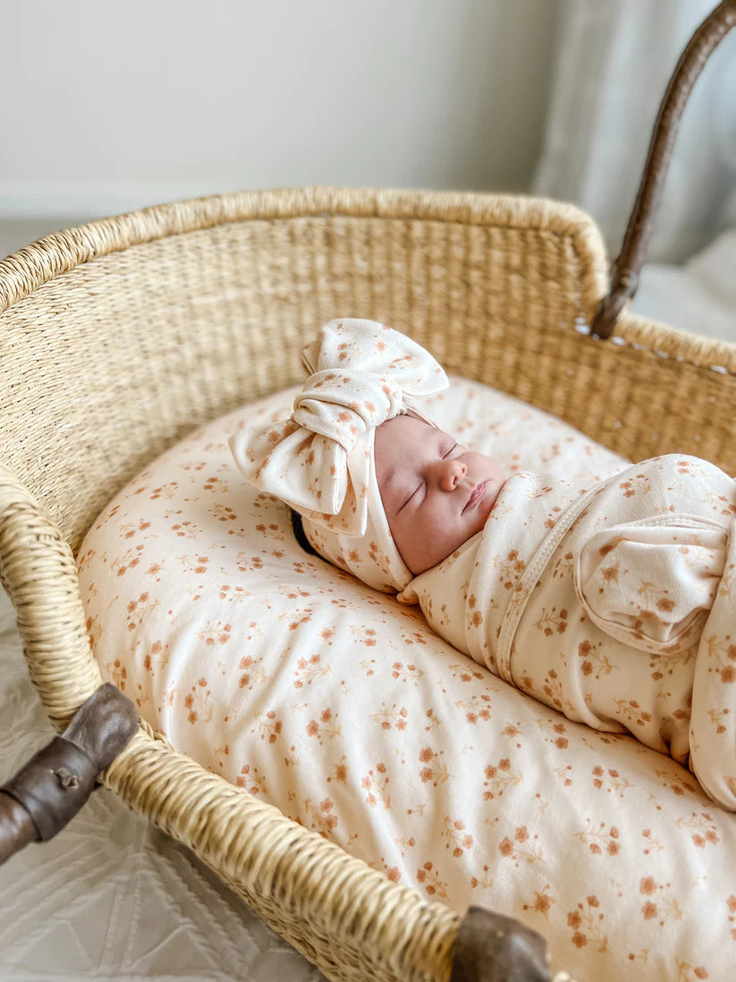 Jersey Swaddle + Oversized Topknot Set - Paisley Cream