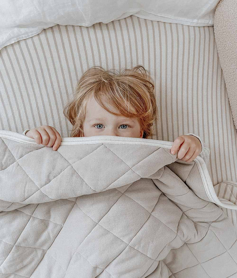 Reversible Cot Quilt - Oatmeal Pinstripe