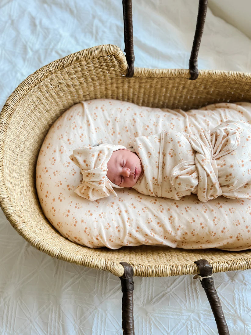 Jersey Swaddle + Oversized Topknot Set - Paisley Cream