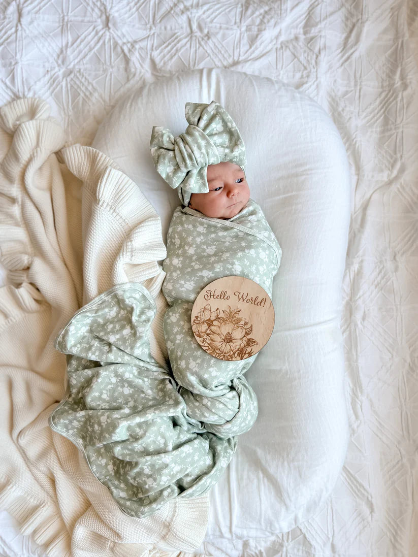 Jersey Swaddle + Oversized Topknot Set - Rosie Sage