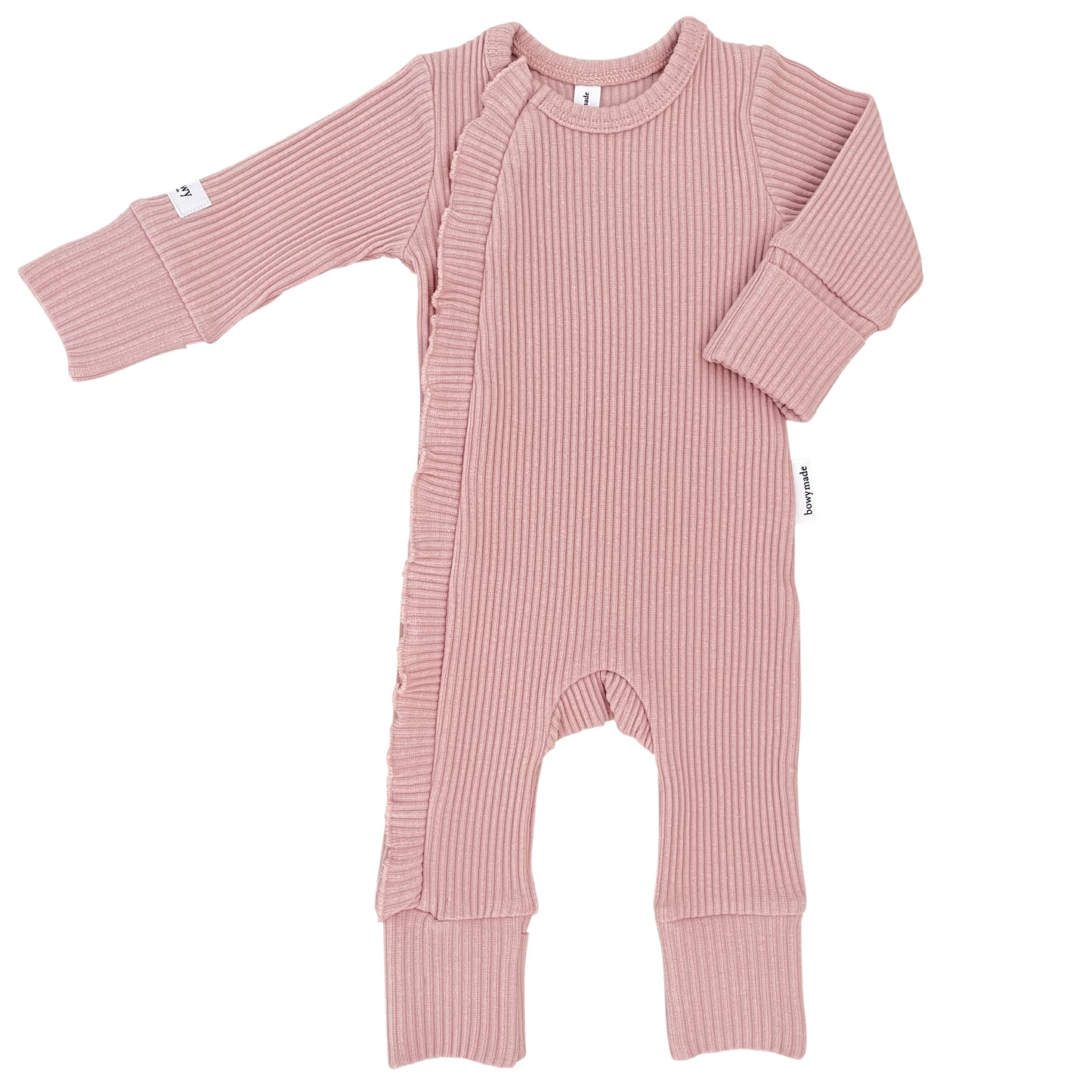 Ribbed Frill Onesie - Dusty Pink