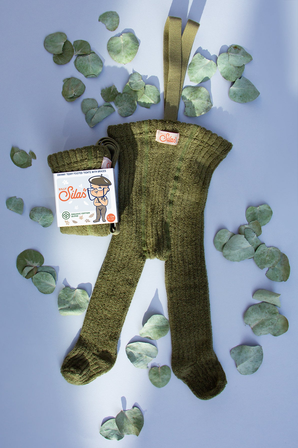 Granny Teddy Tights | Footed - Olive