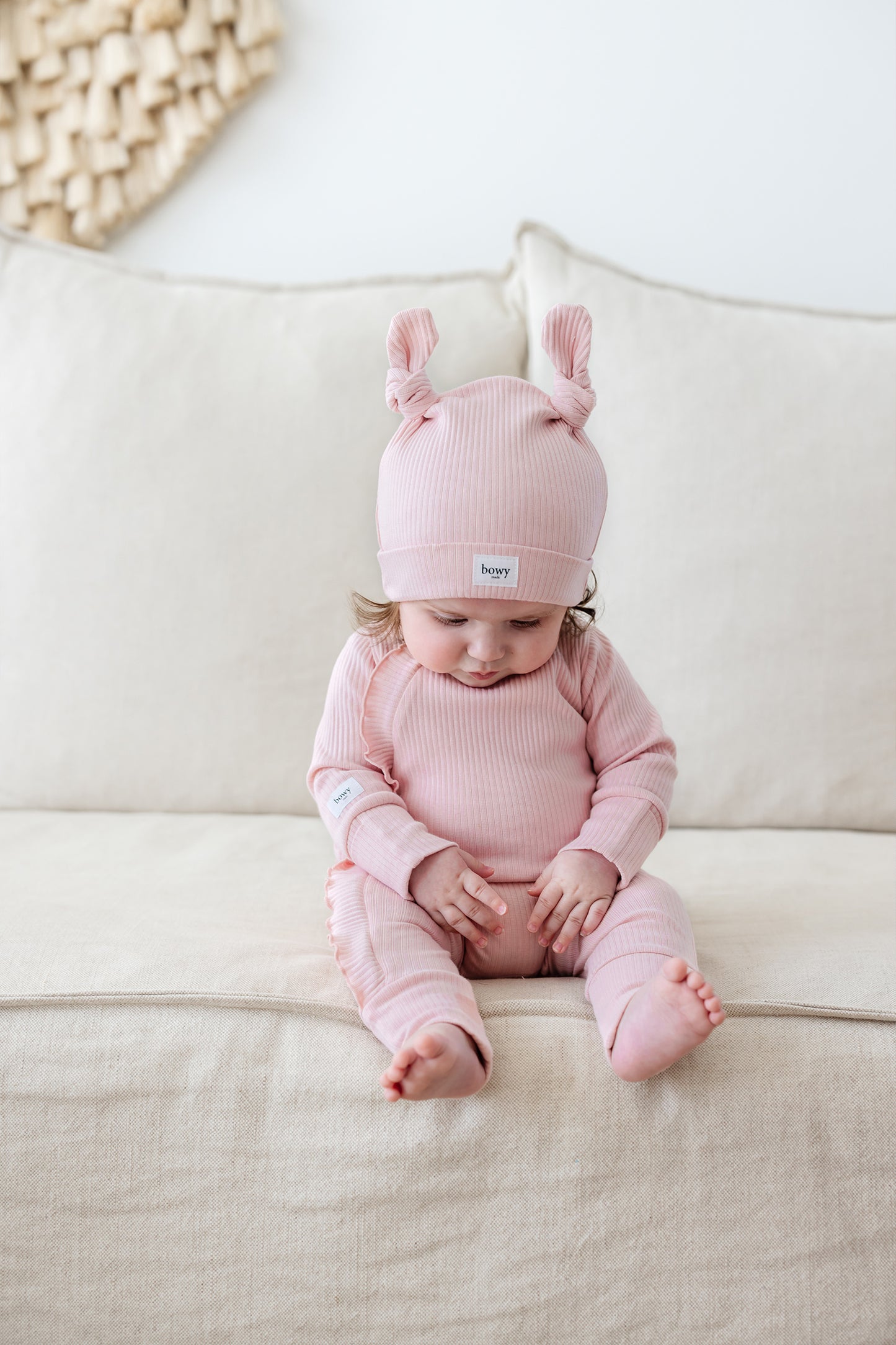 Ribbed Frill Onesie - Dusty Pink