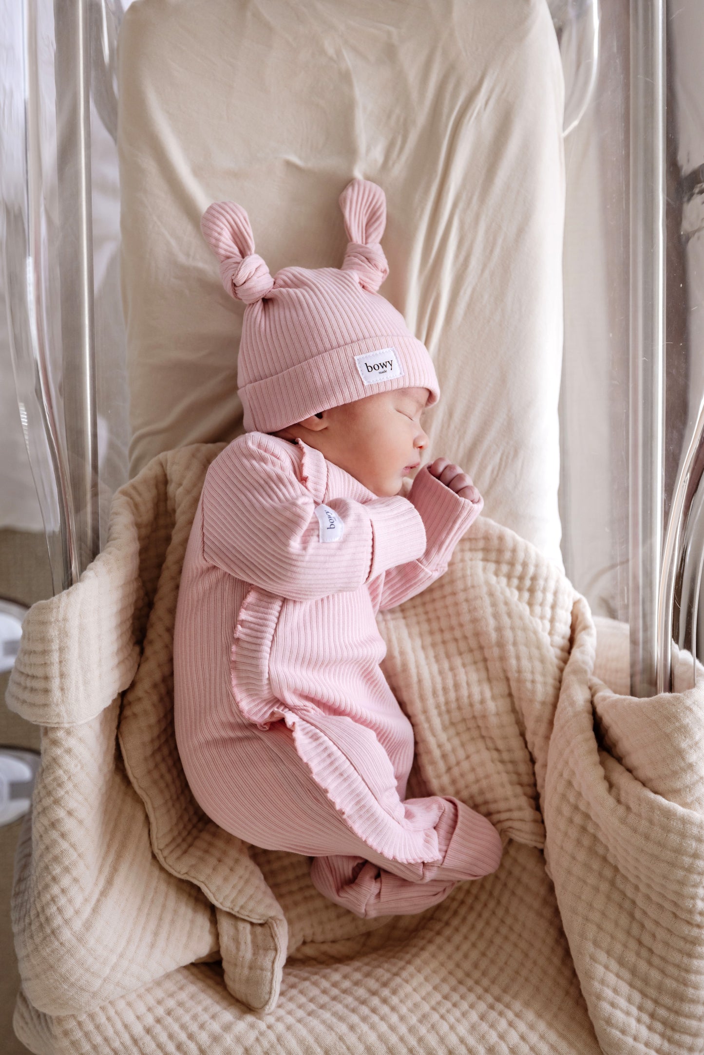 Ribbed Frill Onesie - Dusty Pink