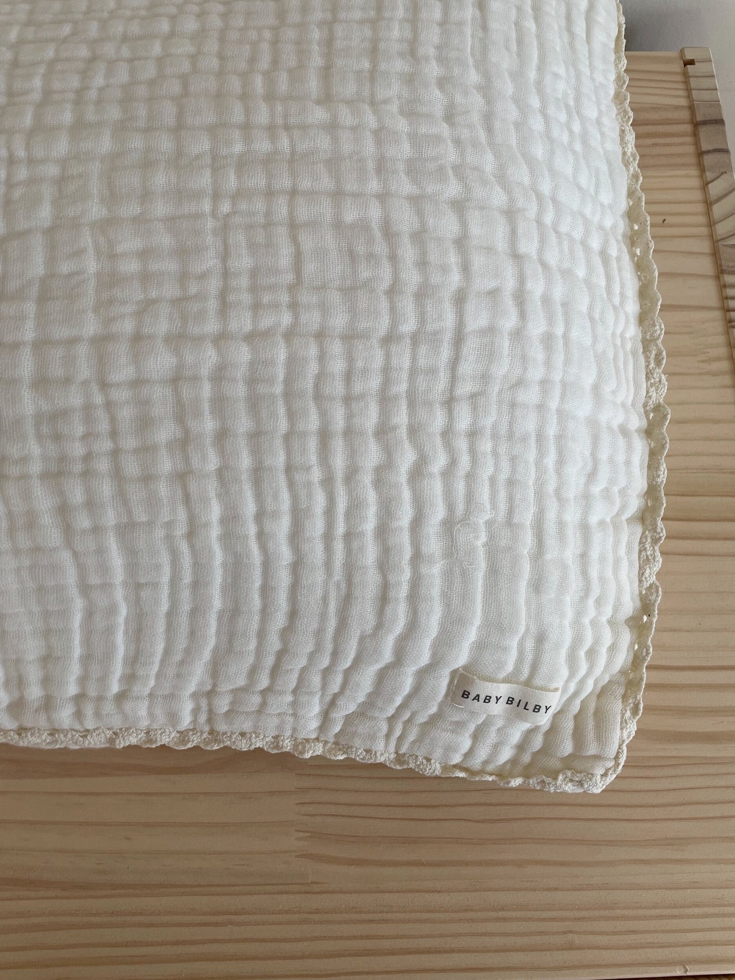Organic Cotton Gauze Pillowcase | Lace Edge - Coconut Cream