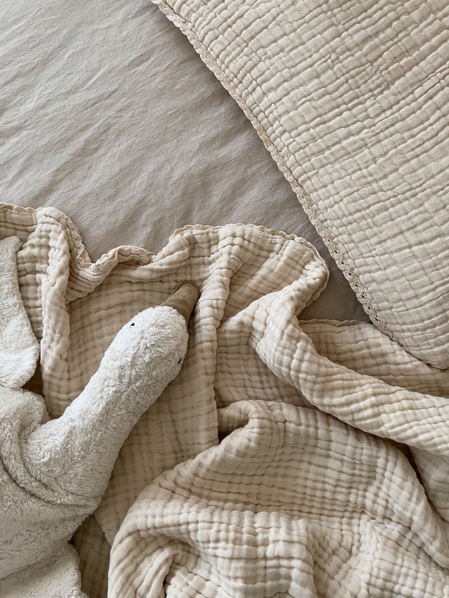 Organic Cotton Gauze Pillowcase | Lace Edge - Oat Milk