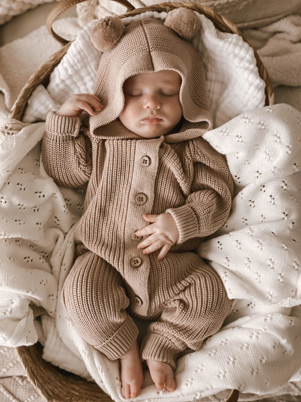 Classic Hoodie Ribbed Romper - Cacao