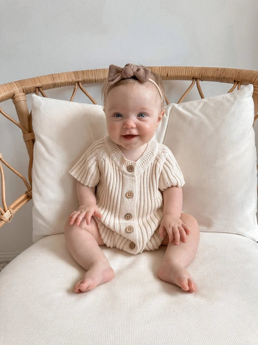 Signature Short Ribbed Romper - Honey Milk