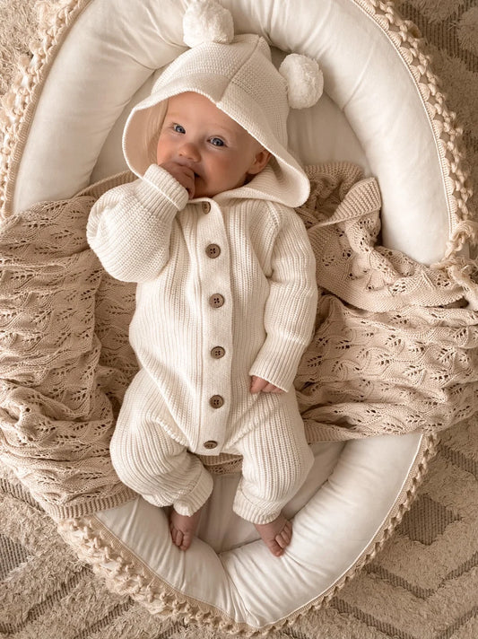 Classic Hoodie Ribbed Romper - Milk