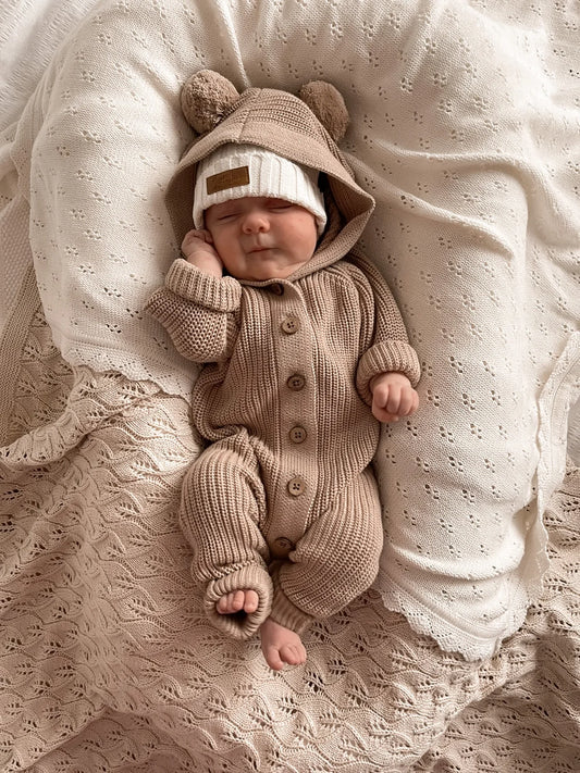Classic Hoodie Ribbed Romper - Cacao