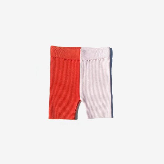 Two Tone Rib Bike Shorts - Poppy/Pink