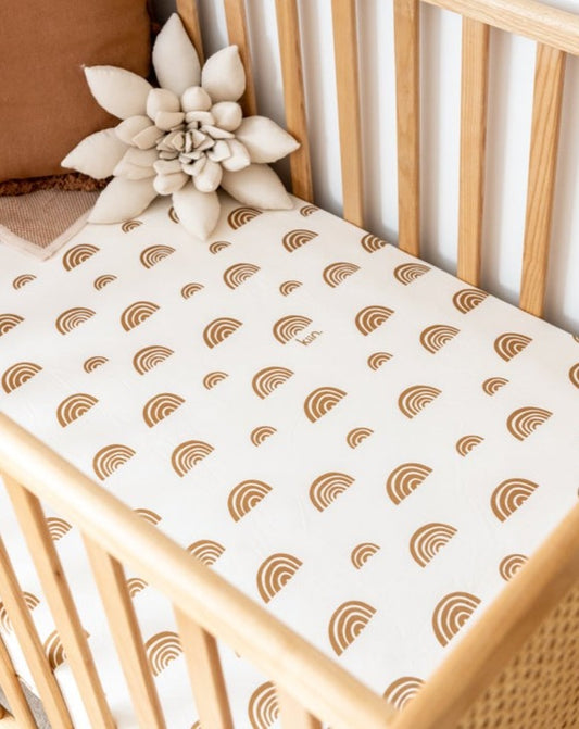 Organic Fitted Cot Sheet | Rainbows - Ivory + Umber