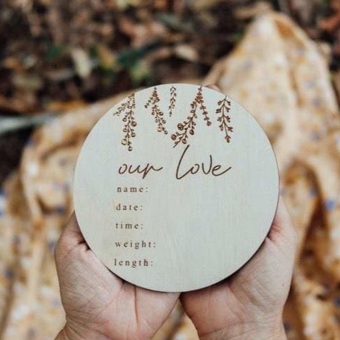 Etched Plaque - Our Love | Birth Details