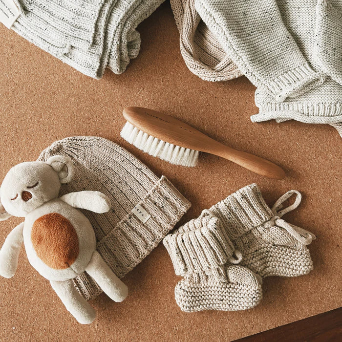 Organic Knitted Baby Booties - Husk Speckled
