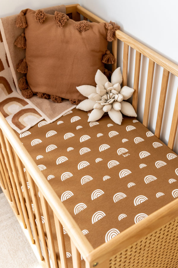 Organic Fitted Cot Sheet | Rainbows - Umber