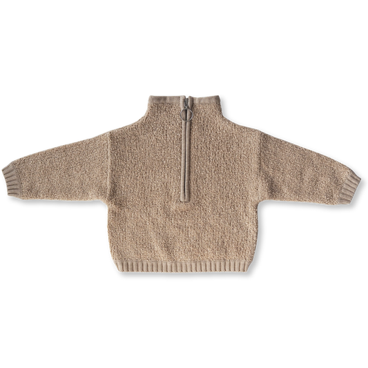 Zip Teddy Boucle Pull Over - Stone