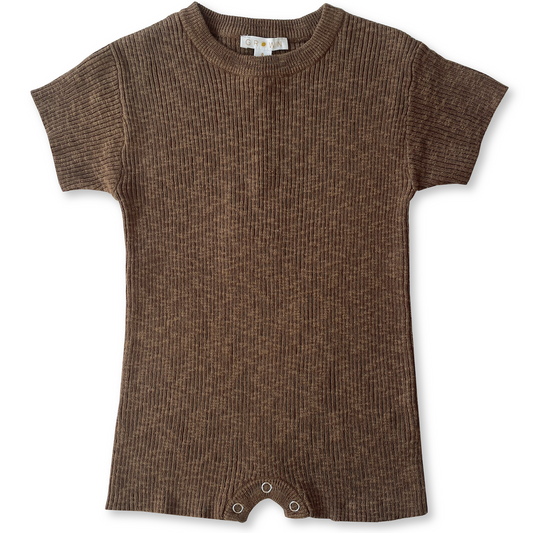 Ribbed Linen Playsuit - Chocolate | SIZE 0-3M LEFT