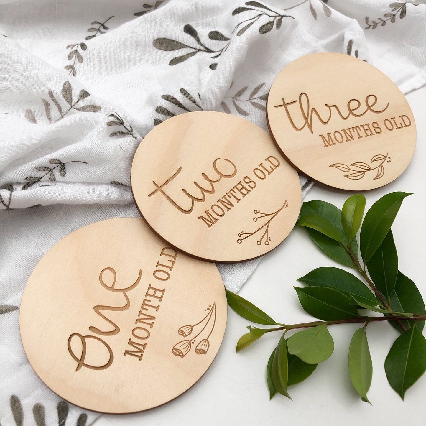 Baby Milestone Plaques - Natural Foliage