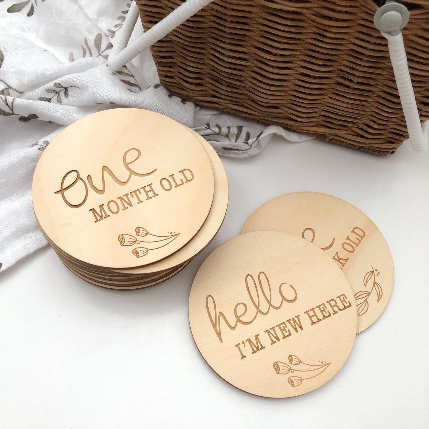 Baby Milestone Plaques - Natural Foliage