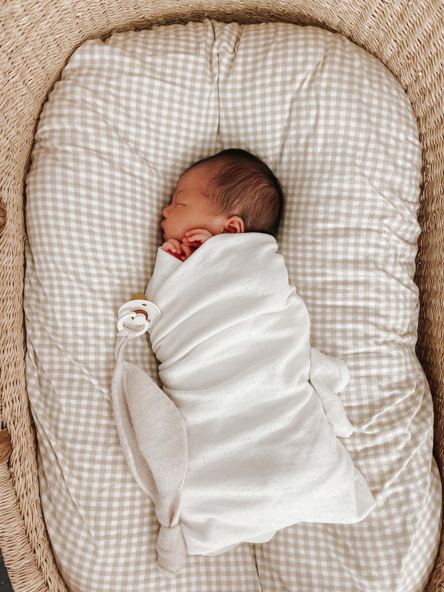 Organic Cotton Fitted Sheet | Bassinet - Beige Gingham