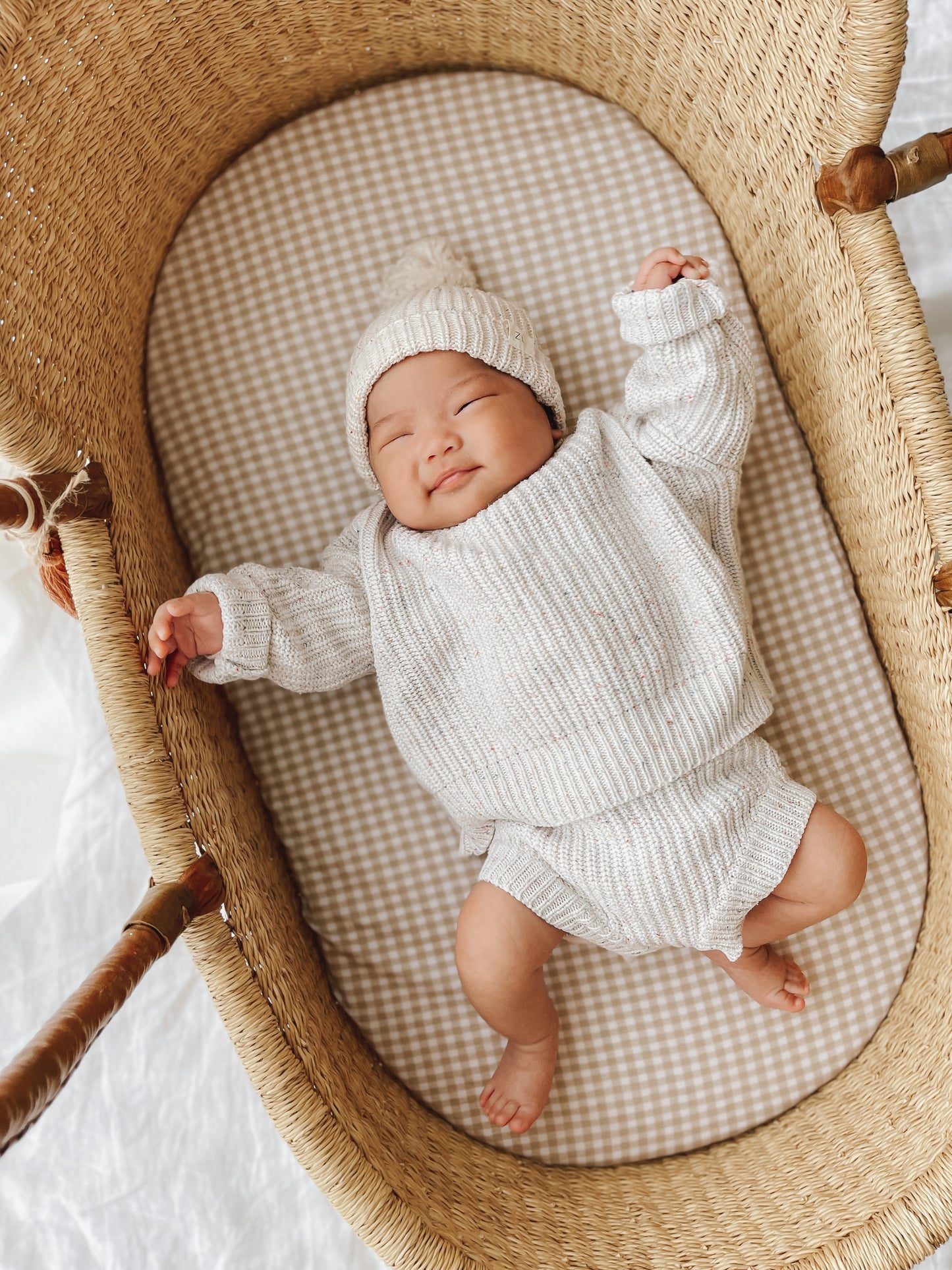 Organic Cotton Fitted Sheet | Bassinet - Beige Gingham