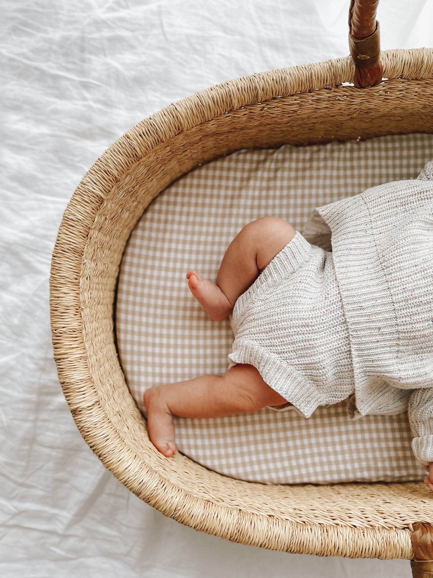 Organic Cotton Fitted Sheet | Bassinet - Beige Gingham