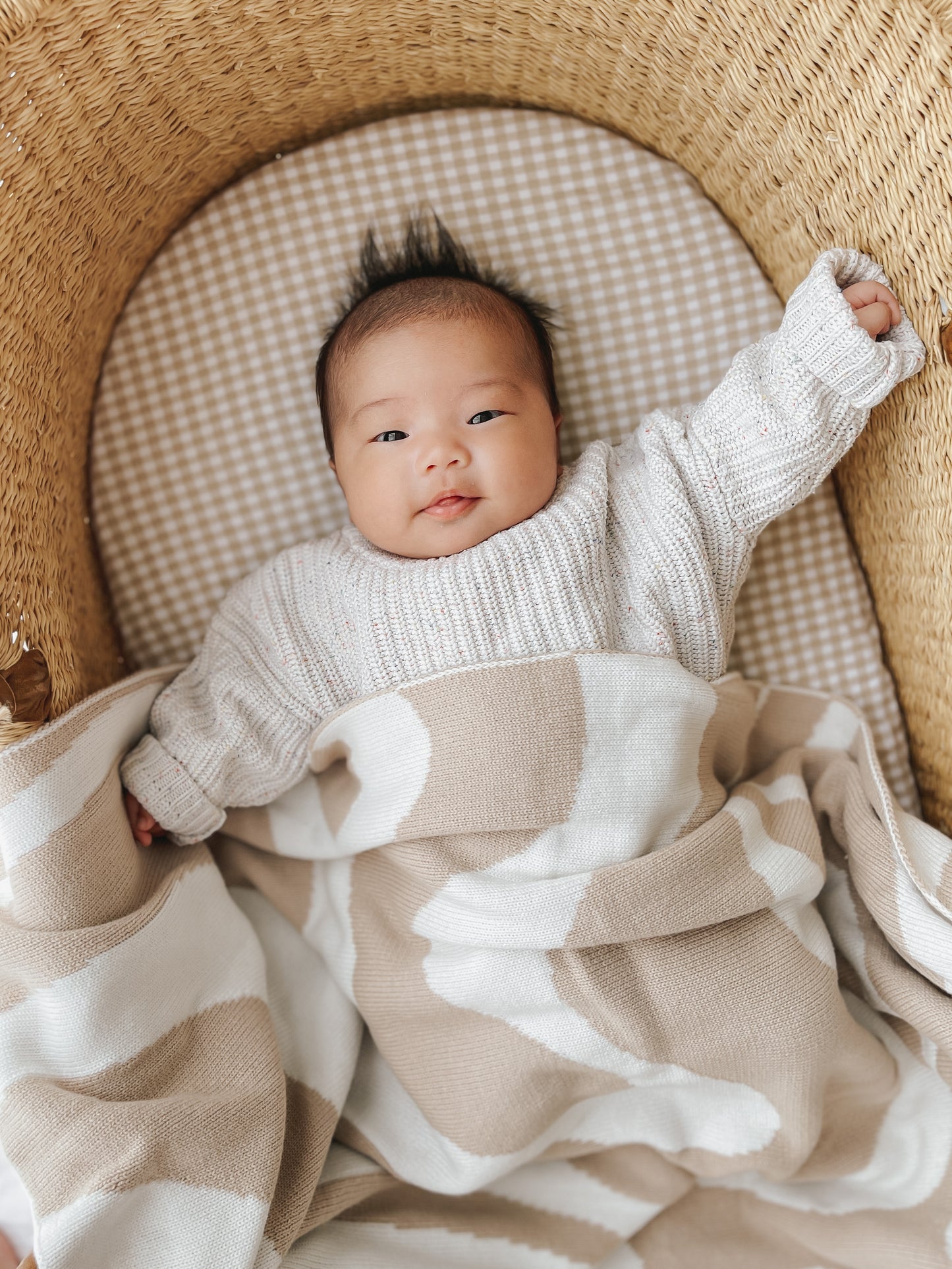 Organic Cotton Fitted Sheet | Bassinet - Beige Gingham