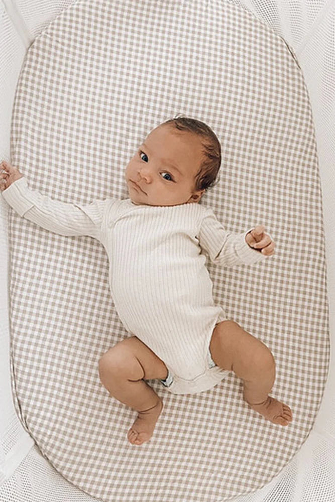 Organic Cotton Fitted Sheet | Bassinet - Beige Gingham